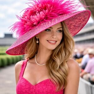 Hot Pink / Fuchsia Kentucky Derby Hat Wide Brim Race Day Ooak